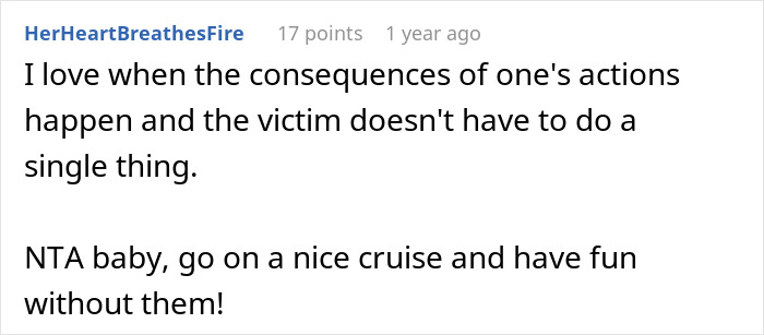 Text comment about facing karma after cheating with sister's baby daddy, expressing support and encouraging moving on happily.