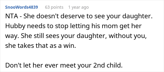 A Reddit comment offering advice on a MIL situation, discussing family dynamics and a different house experience.