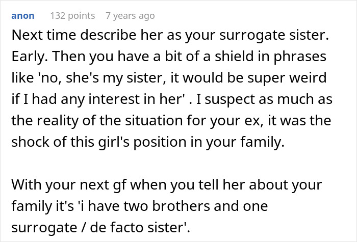 Screenshot of an online forum post discussing a woman's reaction to her boyfriend’s close female friend and family relationship. Screenshot of an online forum post discussing a woman's reaction to her boyfriend’s close female friend and family relationship.