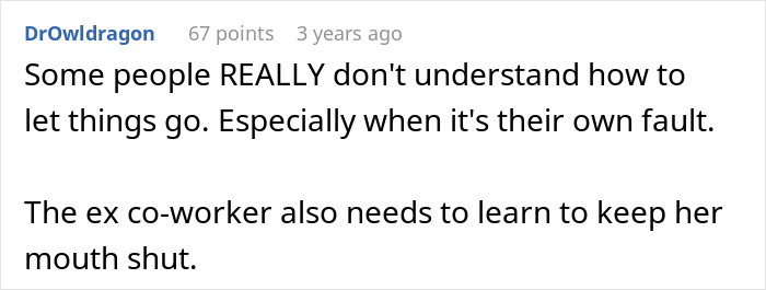 Text post showing a user commenting on ex co-worker drama involving revenge and an animal-lover&rsquo;s response.