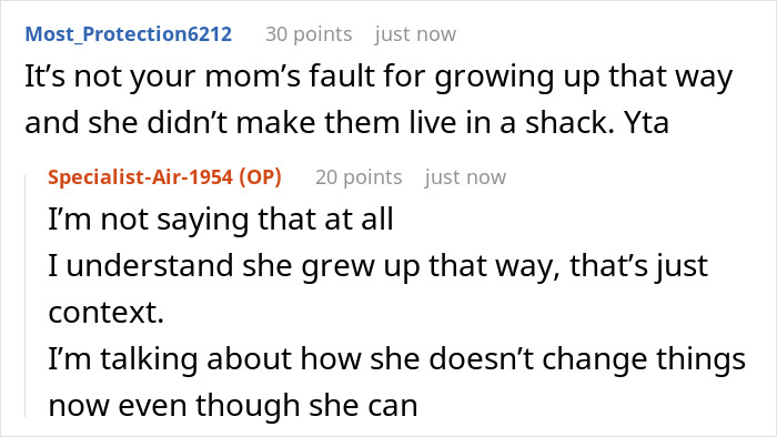 Comment discussion about wealthy mom treating house help like family but making them stay in a shed, with teen calling out hypocrisy.