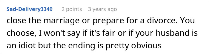 Comment about refusing to close open marriage while rediscovering herself after husband's proposal on open marriage. Comment about refusing to close open marriage while rediscovering herself after husband's proposal on open marriage.