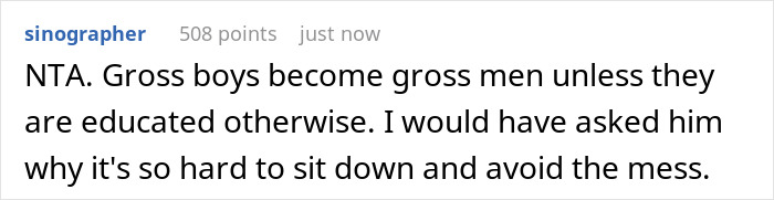 A comment from sinographer with 508 points: "Gross dad keeps wetting the toilet seat."