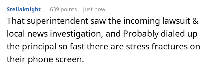 Comment about superintendent reacting quickly to lawsuit and news, related to school suspending daughter fear snakes situation. Comment about superintendent reacting quickly to lawsuit and news, related to school suspending daughter fear snakes situation.