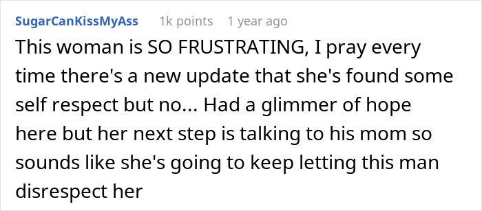 A comment from SugarCanKissMyAss on a post, discussing a married man and a random woman sharing a hotel room.