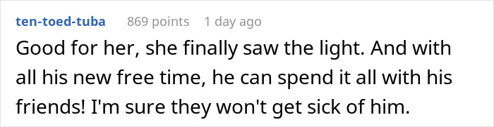 Reddit comment on a story about a woman quitting her marriage due to a husband's disrespect.