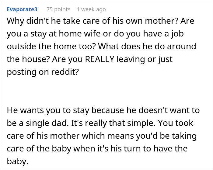 Reddit comment discussing a delusional husband expecting wife to raise his affair child and avoid single parenting. Reddit comment discussing a delusional husband expecting wife to raise his affair child and avoid single parenting.