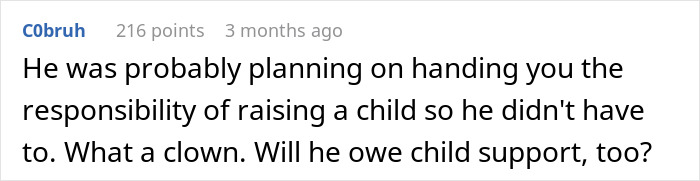 Comment discussing a delusional husband expecting his wife to raise his affair child, questioning responsibility and child support. Comment discussing a delusional husband expecting his wife to raise his affair child, questioning responsibility and child support.