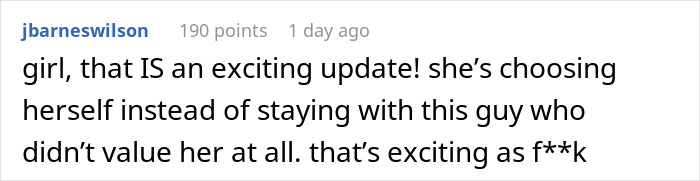 A user comment praising the woman's decision to quit the marriage after her husband's disrespect.