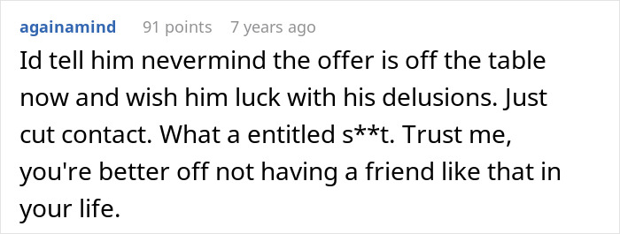 Screenshot of a Reddit comment about a man thinking his best friend working as a server is low, sparking debate. Screenshot of a Reddit comment about a man thinking his best friend working as a server is low, sparking debate.