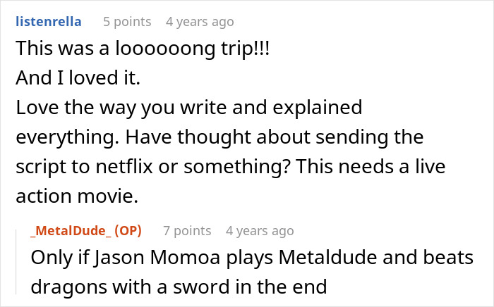 Screenshot of comments, one praising a story as long and well-written, suggesting a live-action movie. The main SEO keyword: perfect revenge.