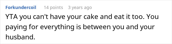Reddit comment about a woman paying for family vacation, explaining stepson is excluded as he wouldn&rsquo;t enjoy the trip.