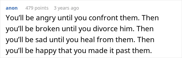 A supportive text comment about healing after discovering an affair, offering comfort and perspective on emotional recovery.
