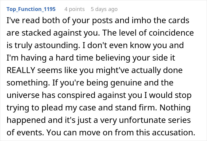 Screenshot of a Reddit comment discussing a woman accused of sleeping with her sister&rsquo;s fianc&eacute; and the disbelief around the coincidence.