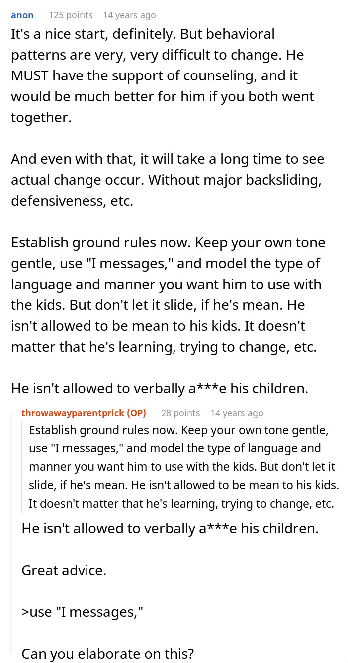 Screenshot of an online discussion about a husband being awesome to his wife but a jerk to their kids. Screenshot of an online discussion about a husband being awesome to his wife but a jerk to their kids.