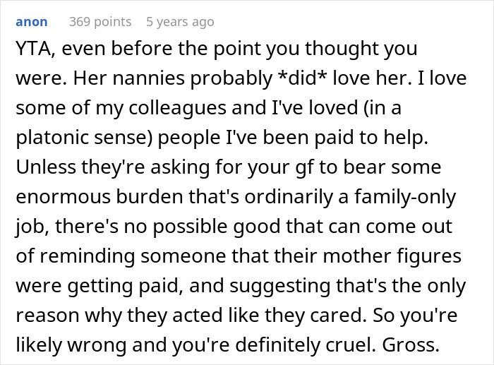 BF Dumped After Laughing At GF Who Was Raised By Nannies, Saying They Were In It For Fat Paycheck