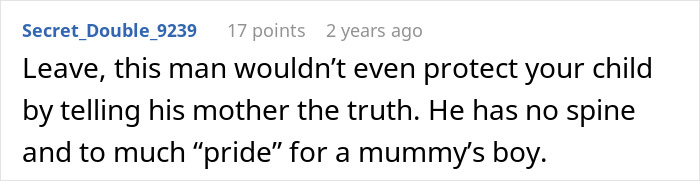 A Reddit comment advises to leave a man who feels emasculated by his donor baby, highlighting his lack of spine.