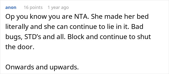 Screenshot of an online comment discussing karma and cheating after involvement with sister&rsquo;s baby daddy.