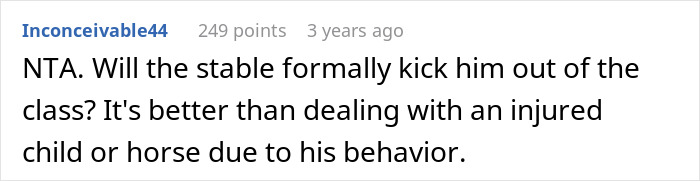 A Reddit comment suggests removing a disruptive kid from class to prevent injury, avoiding a toxic mom.