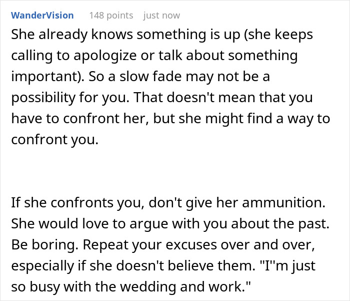 Reddit post offering advice about handling a toxic bestie who might try to confront you.