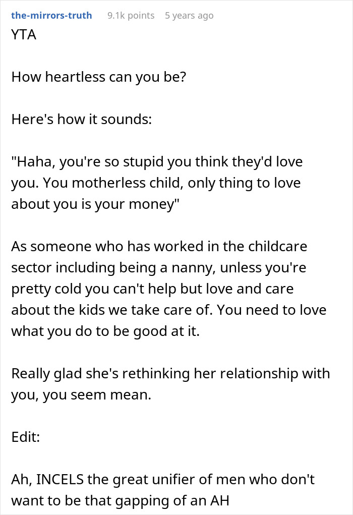 BF Dumped After Laughing At GF Who Was Raised By Nannies, Saying They Were In It For Fat Paycheck