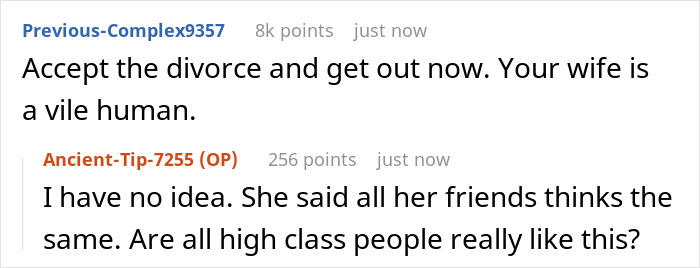Discussion on a man unable to fathom his wife's obsession with his low-class ex leading to divorce after two months.