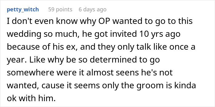 Screenshot of a Reddit comment discussing an ex-girlfriend cheating and wedding drama involving a friend’s event. Screenshot of a Reddit comment discussing an ex-girlfriend cheating and wedding drama involving a friend’s event.