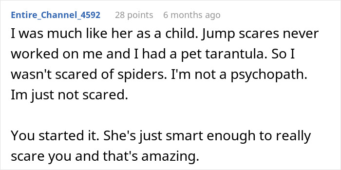 Comment discussing a dad&rsquo;s jump scare experience with his 5-year-old daughter, mentioning psychopath and fear.