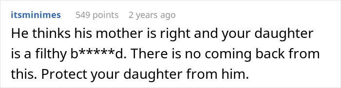Reddit comment on a donor baby: "He thinks his mother is right and your daughter is a filthy b*****d."