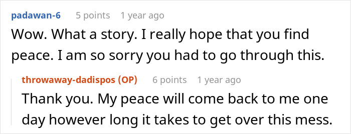 Reddit comments on double betrayal, showing support and an attempt to find peace after a difficult experience.