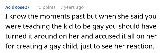 Screenshot of a forum comment discussing a homophobic MIL and issues involving a police officer and a fake cop.