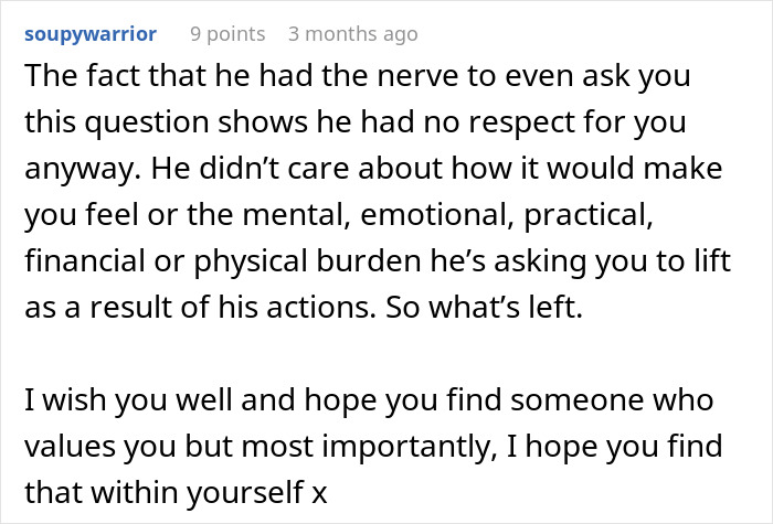 Comment expressing frustration at a delusional husband asking his wife to raise his affair child without respect or consideration. Comment expressing frustration at a delusional husband asking his wife to raise his affair child without respect or consideration.