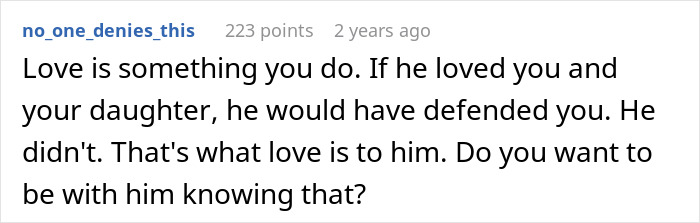 A Reddit comment about a man's love for his donor baby, discussing whether he truly sees her as his daughter.