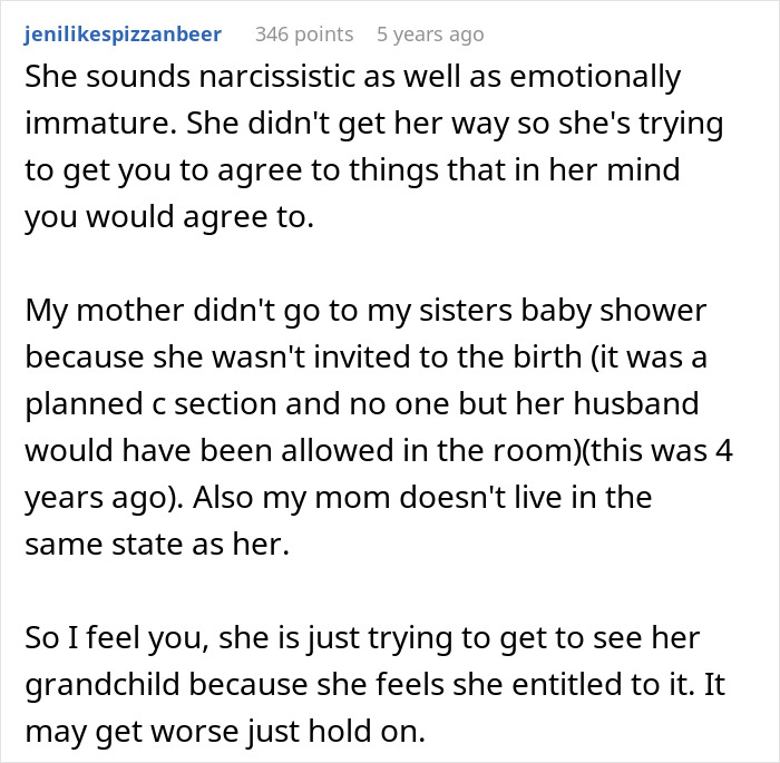 Comment discussing mom&rsquo;s creepy behavior and emotional immaturity, questioning if she is psychotic about her baby.