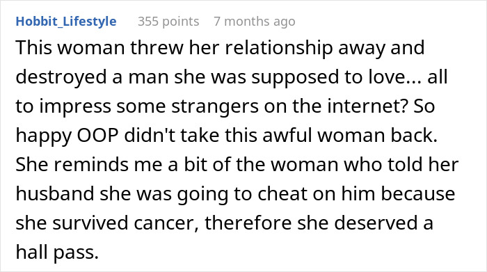 Woman regrets divorcing husband during his cancer battle, now seeking a second chance after fear of being left behind.