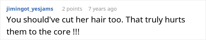 Screenshot of a social media comment about a mom taking matters into her own hands after not defending her kid.