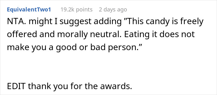 Screenshot of a forum comment discussing the coworker candy routine and office opinions on the behavior.