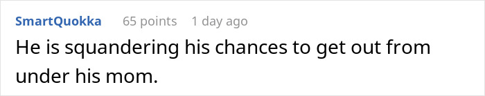 Comment text on a white background about a kid working and mother being fired, discussing consequences and chances to escape. Comment text on a white background about a kid working and mother being fired, discussing consequences and chances to escape.