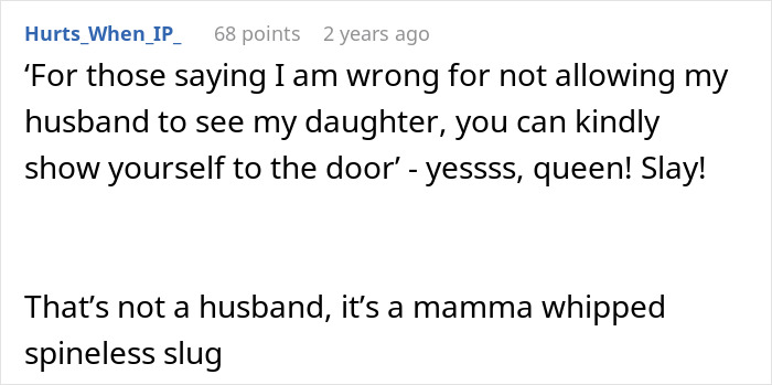 A text post from Reddit titled "Hurts_When_IP_" discussing a donor baby and a man not seeing her as his daughter.
