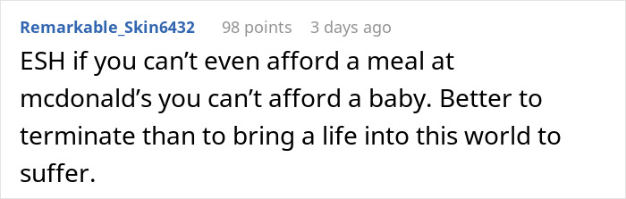 Screenshot of a comment about pregnant girlfriend threatening to terminate pregnancy during arguments and boyfriend&rsquo;s response online.