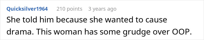 Screenshot of a comment discussing drama caused by a pregnant woman cutting off unstable ex due to SIL feeding info.