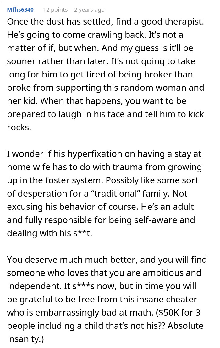 Man Calls Wife Selfish For Refusing To Become A SAHM While Cheating On Her The Entire Time