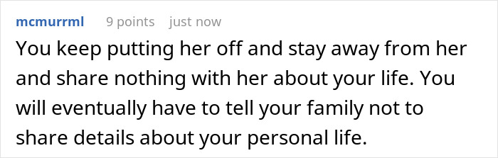 A Reddit comment advising avoidance and secrecy about one's life. This relates to a Toxic Bestie situation and depression.