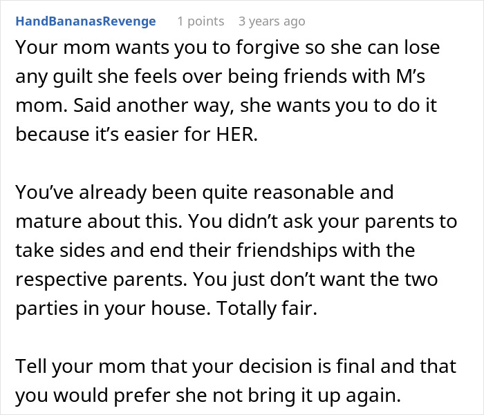 Text conversation excerpt about a mom pushing daughter to not ruin friendship over a boy after a best friend's betrayal.
