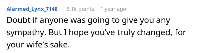 Screenshot of a Reddit comment discussing lack of sympathy for a cheater learning a harsh life lesson.