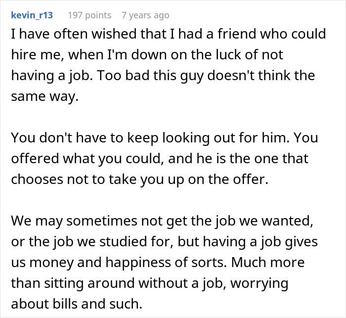 Text post from kevin_r13 discussing thoughts on friends working as servers and the value of having a job despite challenges. Text post from kevin_r13 discussing thoughts on friends working as servers and the value of having a job despite challenges.