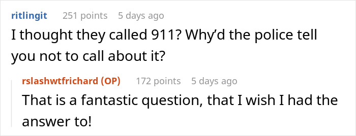 Screenshot of a Reddit conversation about a woman trapping a car that took her parking spot, sparking reactions.