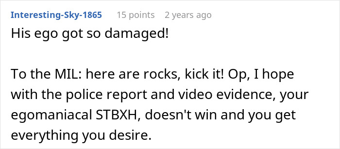 A reddit comment supporting a woman whose husband ruined his family because of his donor baby. The comment wishes the wife success with police reports against her ex-husband.