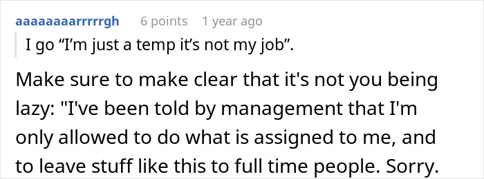 Text post showing a Reddit comment with advice about management chews out worker for going the extra mile instead of thanking them.