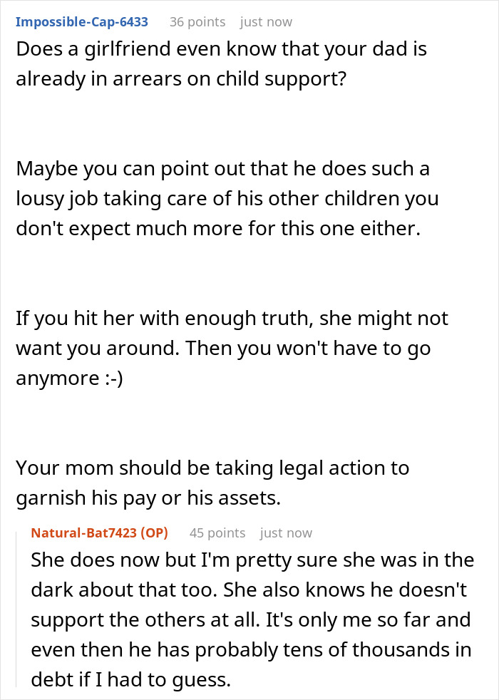 A screenshot of a Reddit thread where users discuss a Pregnant GF and family dynamics.